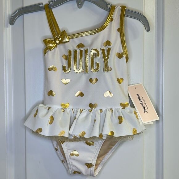 Juicy Couture Baby Girl Golden Hearts One Piece Swimsuit NEW Size 12 Month - Picture 2 of 7